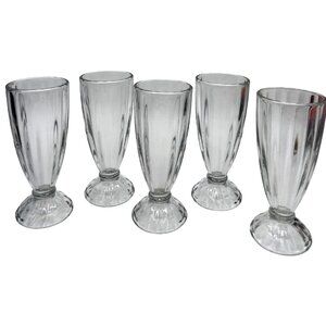 5 Libbey Soda Fountain Clear Glass Ice Cream Sundae Dessert Cups Fluted Design